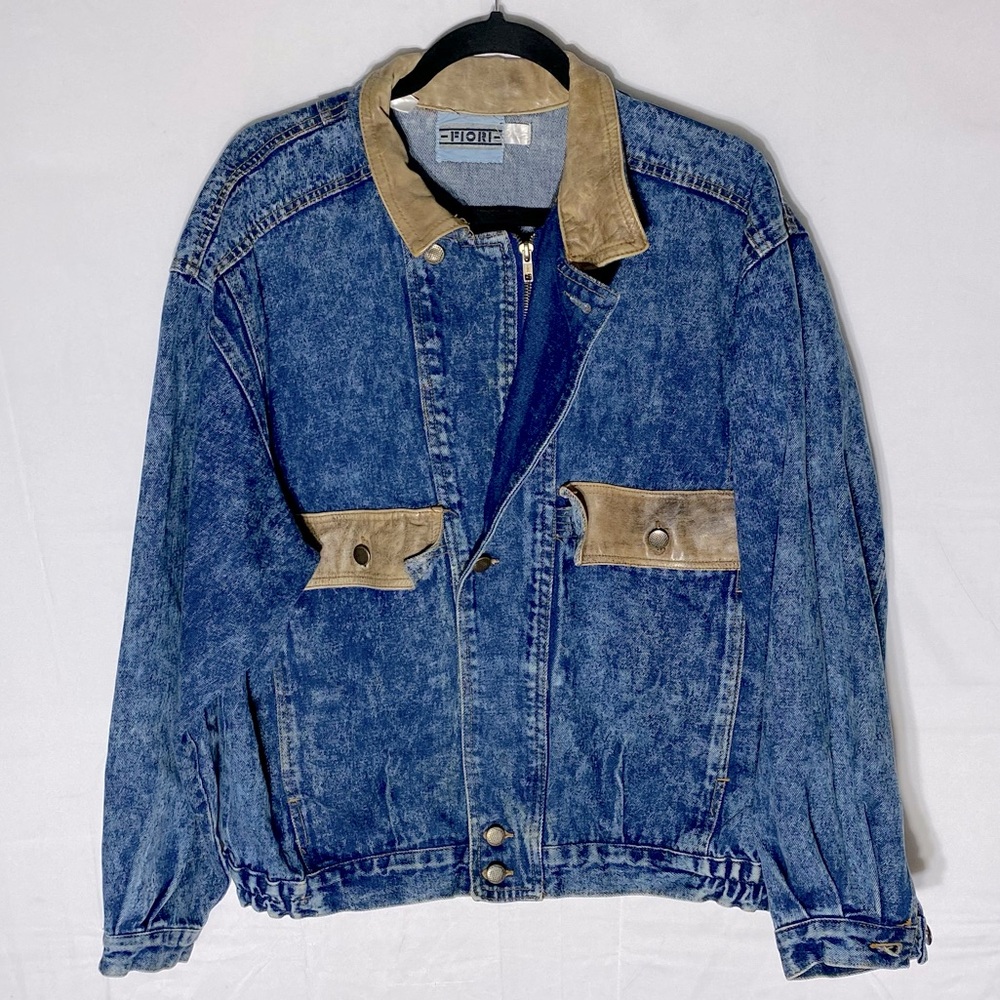 Vintage 80s Fiori Acid Wash Blue Denim Jean Jacket M Festival Streetwear Retro